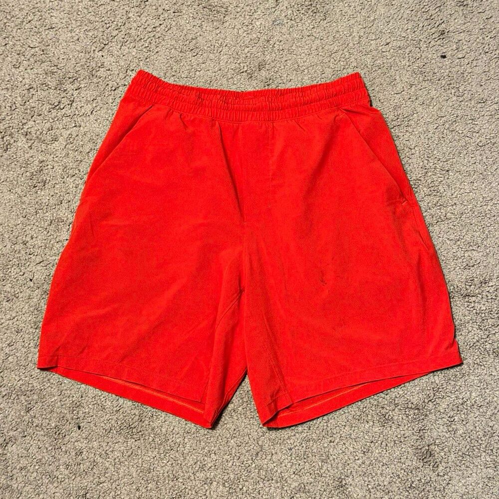 Lululemon Men's Orange Athletic Shorts M 7" Inseam Drawstring Pockets